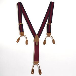 Trafalgar Mens Suspenders Y-Back Striped Burgundy Red Leather Button End Braces